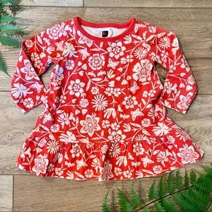 Tea Collection Dress Coral Red Floral Peplum Baby Dress, 6-9 months